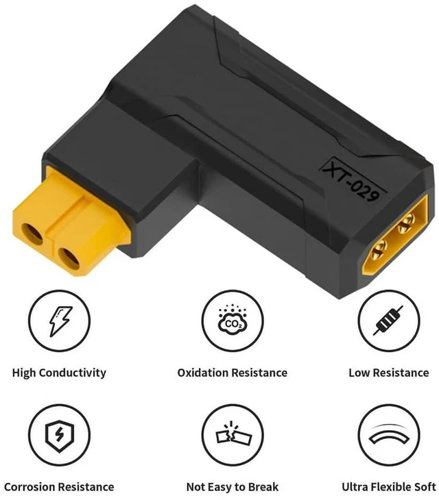 Alt view image 6 of 7 - AJMRTC Horizontal Angled XT60 Male to XT60 Female Fast Charging Adapter, SC100 Protocol Connector, Low Profile Right Angle Plug for RC Lipo Battery, Quadcopter, Multicopter, FPV Aeromodelling