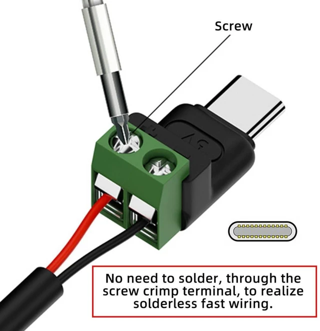 Alt view image 2 of 7 - AJMRTC 5 Pack USB C 2Pin Solderless Plug, 5V 3A Type-C Male Charging Connector, No Soldering Power Terminal for Power Bank, Phone, Toy DIY Power Project