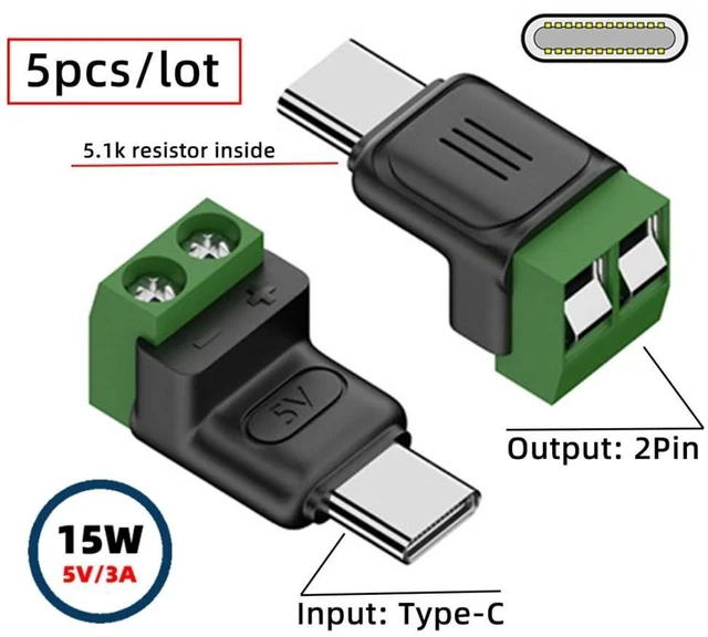 Alt view image 7 of 7 - AJMRTC 5 Pack USB C 2Pin Solderless Plug, 5V 3A Type-C Male Charging Connector, No Soldering Power Terminal for Power Bank, Phone, Toy DIY Power Project