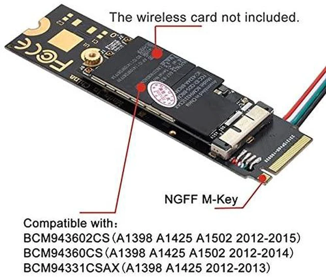 Alt view image 3 of 7 - AJMRTC WiFi Card to M.2 NGFF Key-M Adapter, For BCM94360CD BCM94360CS BCM943602CS BCM94360CS2 Wireless Card, NVMe M.2 Key-M Slot Converter