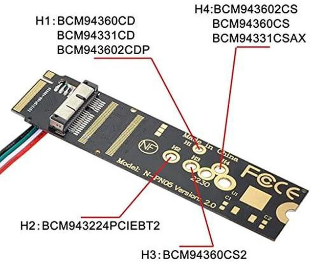 Alt view image 4 of 7 - AJMRTC WiFi Card to M.2 NGFF Key-M Adapter, For BCM94360CD BCM94360CS BCM943602CS BCM94360CS2 Wireless Card, NVMe M.2 Key-M Slot Converter