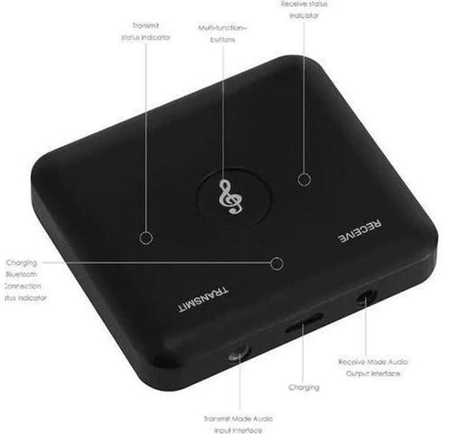 Alt view image 6 of 6 - AJMRTC 2 in 1 Bluetooth Audio Transmitter Receiver Adapter, Wireless 3.5mm AUX Audio Transceiver for TV, Headphone, Speaker, Car Stereo, PC