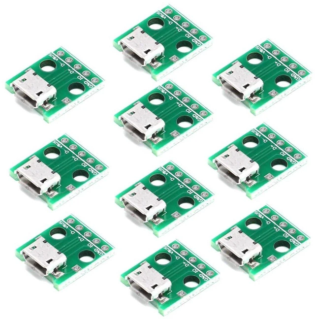 Main image of AJMRTC 10Pcs Micro USB B Type 5Pin Female to DIP Adapter Board, MicroUSB to Through Hole PCB Converter Pinboard for DIY Soldering Project