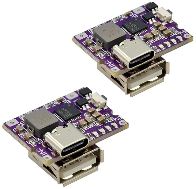 Main image of AJMRTC 2Pcs 5V 3A Charge Discharge Integrated Module, USB A & USB-C Port Lithium Battery Charging Boost Power Bank Circuit Board