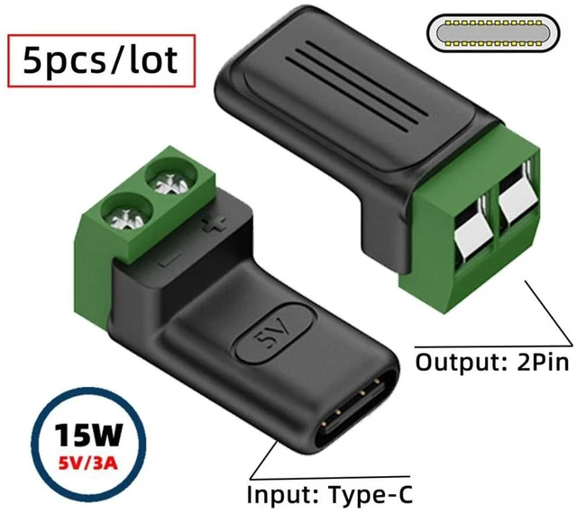 Alt view image 5 of 7 - AJMRTC 5 Pack USB C 2Pin Solderless Socket, 5V 3A Power Only Charging Connector Terminal Block, DIY Charging Port for Non-Smart Devices, Toys, Small Appliances