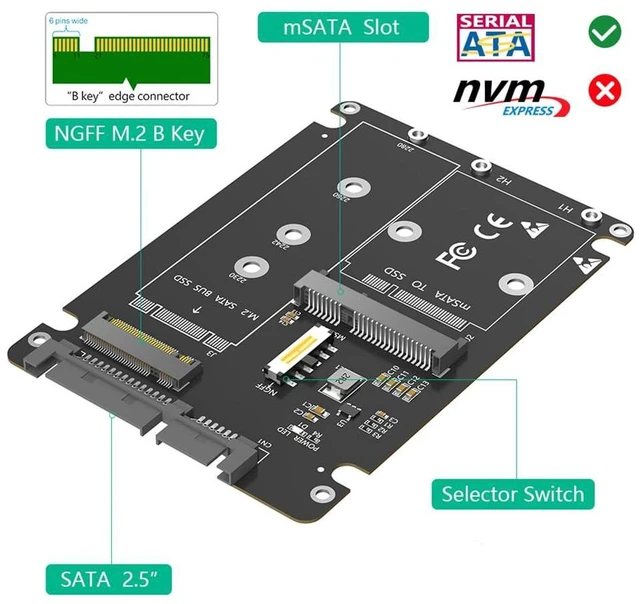 Alt view image 2 of 7 - AJMRTC 6Gbps M.2 NGFF B Key & mSATA SSD to 2.5 Inch SATA3 Adapter with Plastic Enclosure, Parallel PCB Version, Supports Full Size mSATA & M.2 SATA SSD