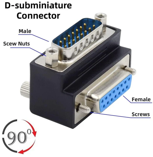 Alt view image 3 of 7 - AJMRTC 90 Degree Up Angled DB15 DSUB 15Pin Male to Female Extension Adapter, Upward Exit D-Sub RS232 Serial Straight-Through Corner Connector with Locking Nuts