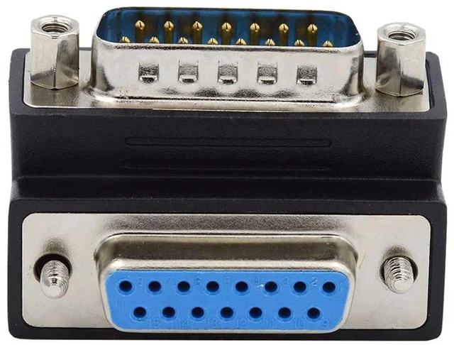 Alt view image 6 of 7 - AJMRTC 90 Degree Up Angled DB15 DSUB 15Pin Male to Female Extension Adapter, Upward Exit D-Sub RS232 Serial Straight-Through Corner Connector with Locking Nuts