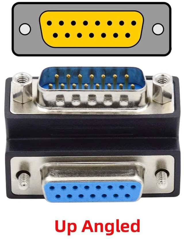 Alt view image 5 of 7 - AJMRTC 90 Degree Up Angled DB15 DSUB 15Pin Male to Female Extension Adapter, Upward Exit D-Sub RS232 Serial Straight-Through Corner Connector with Locking Nuts