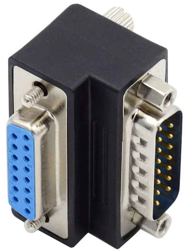 Alt view image 2 of 7 - AJMRTC 90 Degree Up Angled DB15 DSUB 15Pin Male to Female Extension Adapter, Upward Exit D-Sub RS232 Serial Straight-Through Corner Connector with Locking Nuts