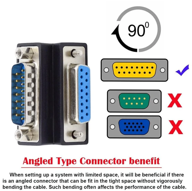 Alt view image 7 of 7 - AJMRTC 90 Degree Up Angled DB15 DSUB 15Pin Male to Female Extension Adapter, Upward Exit D-Sub RS232 Serial Straight-Through Corner Connector with Locking Nuts