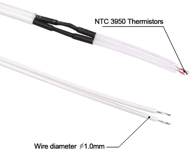 Alt view image 2 of 4 - AJMRTC 10Pcs 100K NTC 3950 Thermistor Sensor for 3D Printer, 1 Meter Cable, High Precision Temperature Probe for Hotend Heatbed Extruder Temperature Monitoring