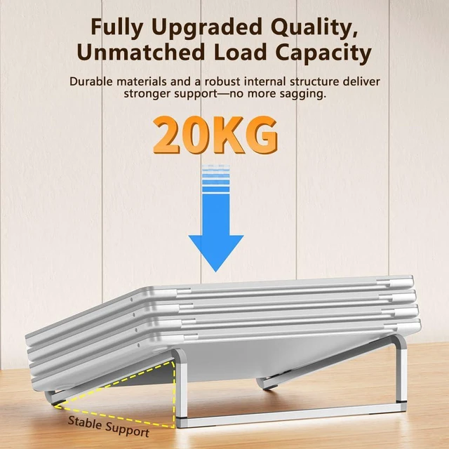 Alt view image 4 of 7 - AJMRTC Foldable Black Aluminum Alloy Laptop Stand, Heavy Duty 20KG /40KG Load, Ergonomic Portable Notebook Riser Holder Compatible with 10-17.3 Inch Laptop, Tablet, Mini PC for Office Home Use