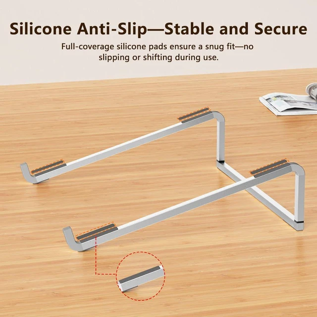 Alt view image 4 of 7 - AJMRTC Foldable Silver Aluminum Alloy Laptop Stand, Heavy Duty 20KG / 40KG Load, Ergonomic Portable Notebook Riser Holder Compatible with 10-17.3 Inch Laptop, Tablet, Mini PC for Home Office