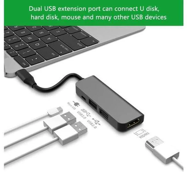 Alt view image 4 of 6 - AJMRTC 5-in-1 Type-C Multiport Docking Station, USB3.0 + USB2.0 + Micro USB + HDMI-Compatible Video Output Hub, Portable Adapter Compatible with Type-C Laptops, Tablet, PC for Office, Home, Travel