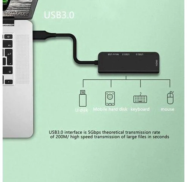 Alt view image 5 of 6 - AJMRTC 5-in-1 Type-C Multiport Docking Station, USB3.0 + USB2.0 + Micro USB + HDMI-Compatible Video Output Hub, Portable Adapter Compatible with Type-C Laptops, Tablet, PC for Office, Home, Travel