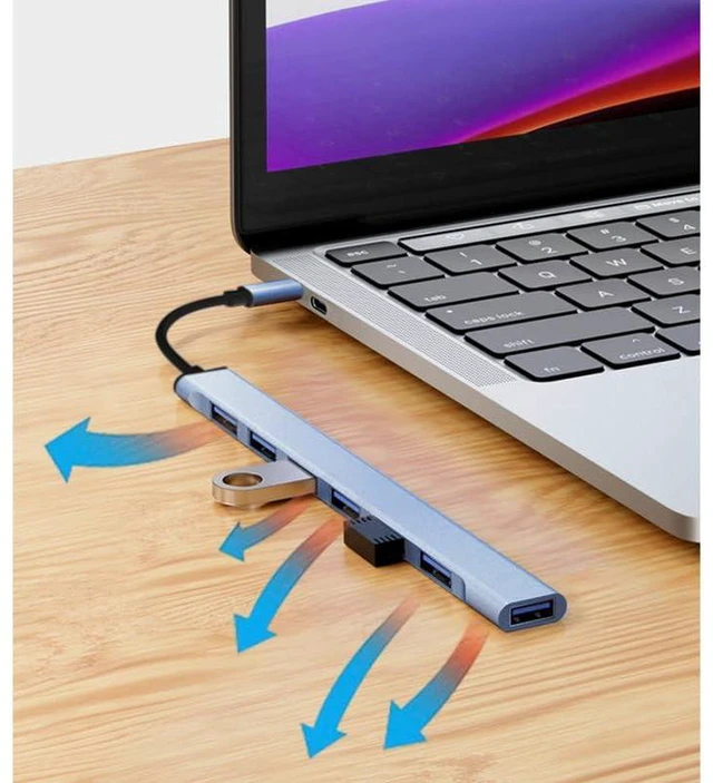 Alt view image 5 of 5 - AJMRTC 7 Port USB 3.0 Hub, Aluminum USB Splitter Extender, High Speed Data Transfer Multiport USB Expansion Station for Laptop PC Desktop