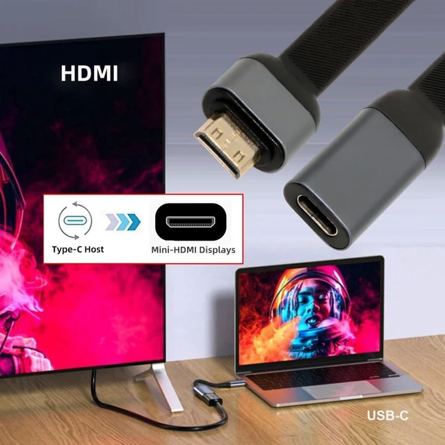 Alt view image 6 of 7 - AJMRTC 3.46 Inch Short Flat USB C to Mini HDMI Cable, One-Way 4K@60Hz Type-C to Mini HDMI Video Cord for Monitor, Compatible with Thunderbolt 3 / Thunderbolt 4 Port