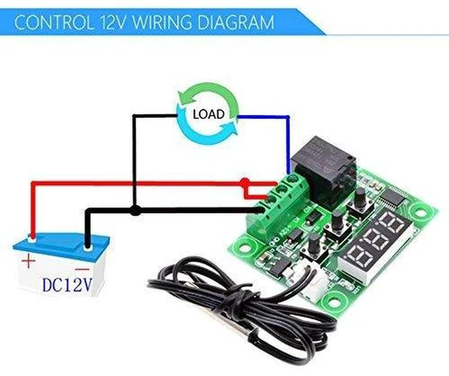 Alt view image 3 of 7 - AJMRTC 2PCS W1209 DC 12V Digital Temperature Controller Board, Micro Digital Thermostat Module with Display, Cooling Heating Control Switch for Incubator Aquarium