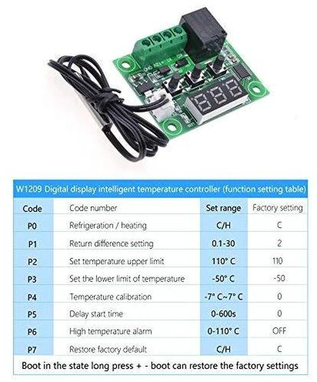 Alt view image 5 of 7 - AJMRTC 2PCS W1209 DC 12V Digital Temperature Controller Board, Micro Digital Thermostat Module with Display, Cooling Heating Control Switch for Incubator Aquarium