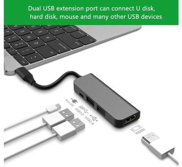 Alt view image 4 of 6 - AJMRTC 5 in 1 Type-C Docking Station, USB C Multiport Adapter with USB3.0, USB2.0, Micro-USB and HDMI-Compatible Video Output, Portable USB-C Hub for Laptop, Tablet, Phone, Monitor, Flash Drive