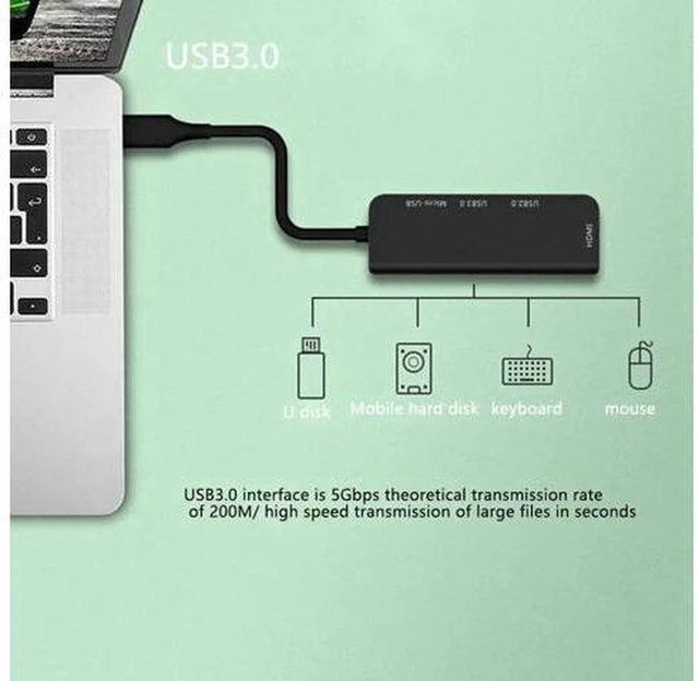 Alt view image 5 of 6 - AJMRTC 5 in 1 Type-C Docking Station, USB C Multiport Adapter with USB3.0, USB2.0, Micro-USB and HDMI-Compatible Video Output, Portable USB-C Hub for Laptop, Tablet, Phone, Monitor, Flash Drive