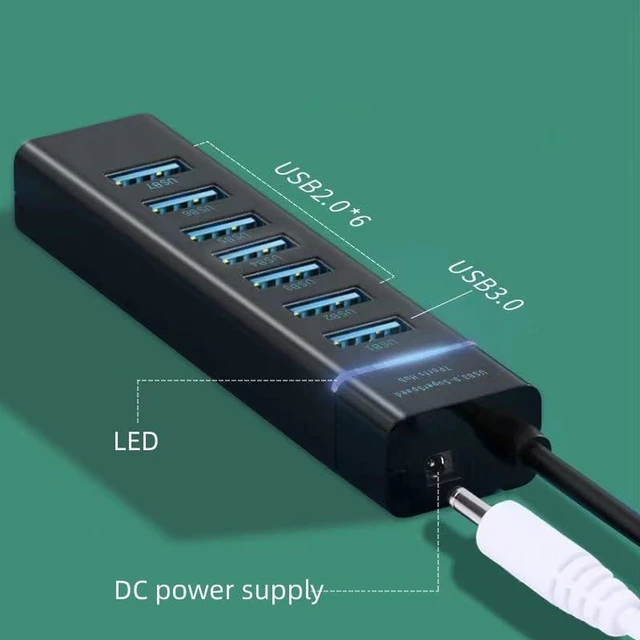 Alt view image 6 of 7 - AJMRTC 7-Port USB 3.0 Hub Splitter, High Speed USB3.0 Data Expansion Hub, Portable Multi Port USB Distributor for Laptop, Desktop PC, MacBook, Mac Pro, Flash Drive, Mouse, Keyboard, Hard Drive