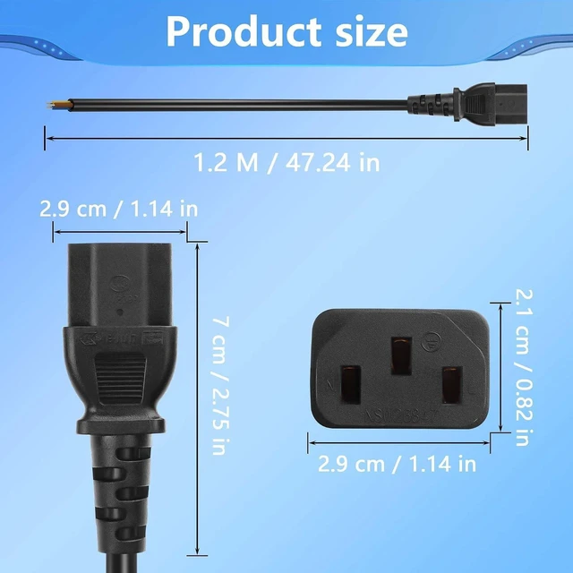 Alt view image 2 of 6 - AJMRTC 3.93FT IEC 320 C13 Female 3 Pin Power Cable, 18AWG C13 to Stripped Bare Open Wiring Ends Cord, Pre-Stripped 3-Conductor Wire Harness for Server, PSU, Industrial Equipment, DIY Electrical Wiring