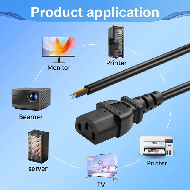 Alt view image 4 of 6 - AJMRTC 3.93FT IEC 320 C13 Female 3 Pin Power Cable, 18AWG C13 to Stripped Bare Open Wiring Ends Cord, Pre-Stripped 3-Conductor Wire Harness for Server, PSU, Industrial Equipment, DIY Electrical Wiring