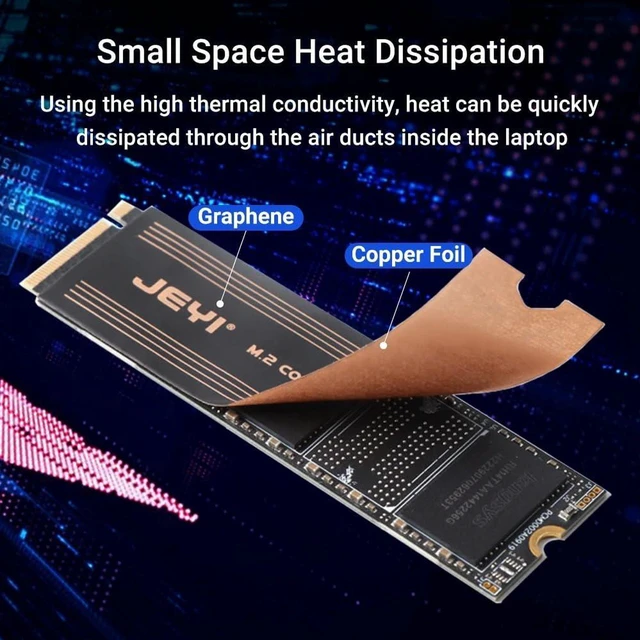 Alt view image 3 of 7 - AJMRTC M.2 2280 SSD Heatsink, Dual-Layer Graphene & Copper Cooling Radiator, Thermal Cooler for Laptop Desktop NVMe NGFF 2280 Solid State Drives, 1 Pair
