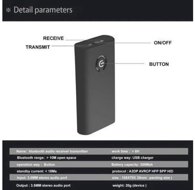Main image of AJMRTC 2 in 1 3.5mm Stereo Audio Transceiver Adapter, Bluetooth Audio Receiver Transmitter, Wireless Audio Converter for Headphones TV PC Speaker