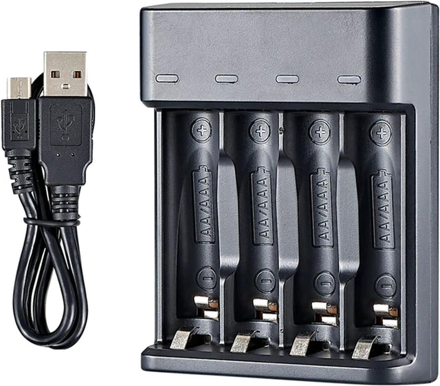 Main image of AJMRTC 4 Slot USB AA AAA NiMH Battery Charger, Universal USB Powered Smart Charging Station for Rechargeable AA AAA Ni-MH Batteries, Independent Slot Charging for Home Daily Use