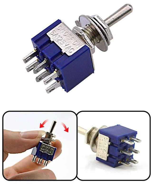 Alt view image 3 of 4 - AJMRTC 10Pcs MTS202 DPDT Toggle Switch, 6 Terminal 2 Position ON/ON Rocker Toggle Switch, 6A 125V AC Double Pole Double Throw Switch for DIY Electronic Circuit, Model Car, Power Control Panel Wiring