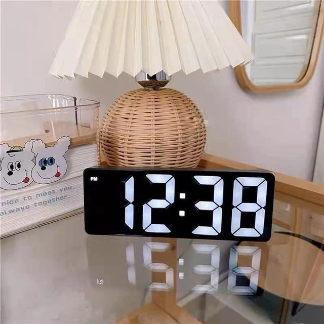 Alt view image 2 of 4 - AJMRTC Mirror Surface LED Digital Alarm Clock for Bedroom, Adjustable Brightness USB Powered Electronic Desk Clock, 12/24H Snooze LED Mirror Clock for Bedside Table Office Desktop Home Decoration