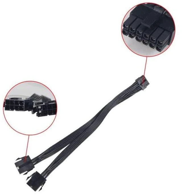Alt view image 3 of 6 - AJMRTC Dual PCIe 6+8Pin Female to Mini 12Pin Male GPU Power Adapter Cable, Double PCIe to 12Pin Converter Wire for NVIDIA RTX30 Series RTX3080 RTX3090 Graphics Card Power Supply Conversion