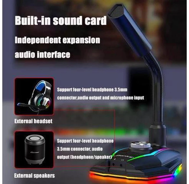 Alt view image 2 of 7 - AJMRTC USB Microphone Sound Card with Built-in Speaker, Noise Reduction External USB Audio Adapter, Free-Drive Sound Card with Headset Jack for PC Laptop Recording Voice Capture Audio Debug DIY Projec