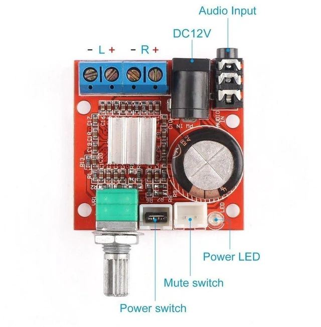 Alt view image 4 of 7 - AJMRTC PAM8610 Mini Stereo Class D Digital Audio Amplifier Board Module, 10W+10W Dual Channel Portable AMP Module with Volume Control for DIY Speaker, MP3 Player, Car Audio Modification