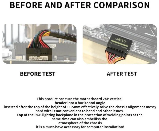 Alt view image 7 of 7 - AJMRTC JY-24pin-RGB ATX 24Pin RGB 90 Degree Steering Header Adapter, 18 Light Effects Right Angle Power Connector for Desktop PC Motherboard Cable Management