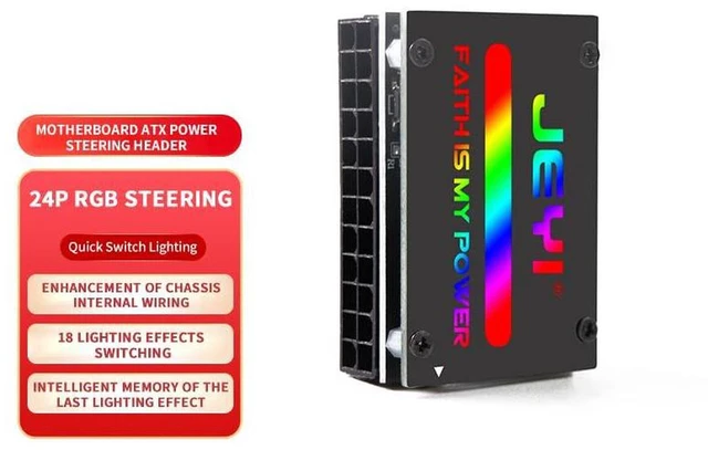 Alt view image 6 of 7 - AJMRTC JY-24pin-RGB ATX 24Pin RGB 90 Degree Steering Header Adapter, 18 Light Effects Right Angle Power Connector for Desktop PC Motherboard Cable Management