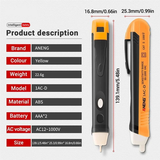 Alt view image 2 of 6 - AJMRTC Non-Contact Voltage Tester Pen, AC 90-1000V CAT III Voltage Detector, LED Indicator Electrical Test Pen for Live Wire Check, Circuit Testing, Home and Industrial Use