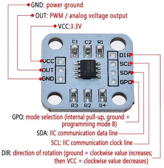 Alt view image 2 of 7 - AJMRTC 2Pcs AS5600 Magnetic Encoder Module, 12-Bit High Precision Magnetic Angle Measurement Sensor, Contactless Rotary Position Sensor with I2C Analog PWM Output for Arduino, STM32, Robot Closed-Loop