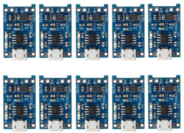 Main image of AJMRTC 10Pcs TP4056 Lithium Battery Charging Module, 5V 1A Linear Charger Board, 18650 Li-ion Battery Charging Controller with Overcharge Over-Discharge Short Circuit Protection for Power Bank, DIY