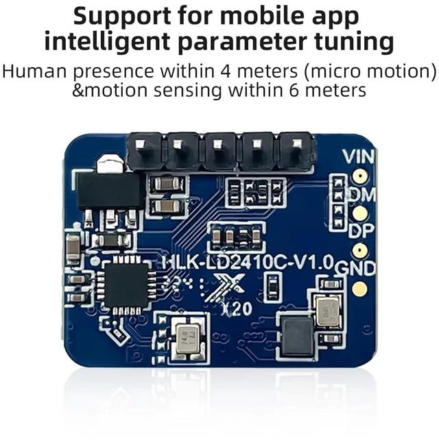 Alt view image 2 of 5 - AJMRTC HLK-LD2410C 24GHz Millimeter Wave Human Presence Radar Module, FMCW Modulation Motion & Static Micro-Motion Detector, Bluetooth APP Parameter Configuration, UART GPIO Output for Smart Light
