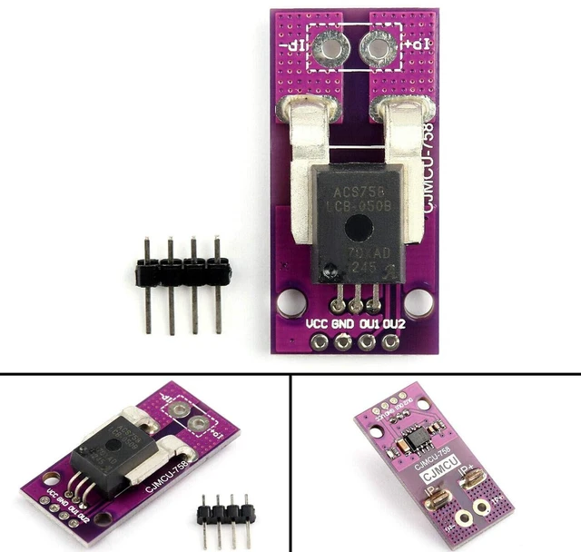 Alt view image 4 of 6 - AJMRTC ACS758LCB-050B-PFF-T 50A Hall Effect Linear Current Sensor Module, Bidirectional AC DC Current Detection Analog Output for Arduino Power Monitoring