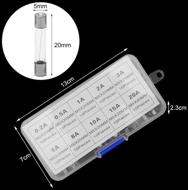 Alt view image 4 of 5 - AJMRTC 100Pcs 5x20mm Fast Blow Glass Tube Fuse Assortment Kit, 0.2A to 20A Mixed Current Rating, 250V Glass Fuses for Car, Power Supply, Electronic Circuit Overload Protection