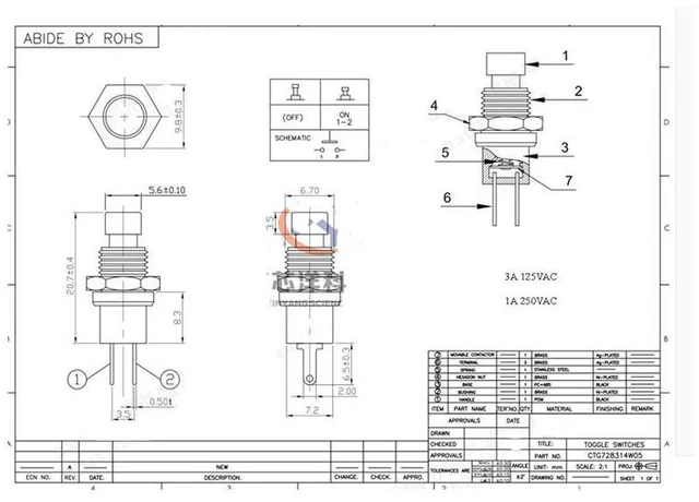Alt view image 5 of 7 - AJMRTC 10Pcs PBS-110 7mm Self-Locking Push Button Switches, 2 Pin Normally Open NO Latching ON/Off Tactile Buttons for PCB Electronic DIY