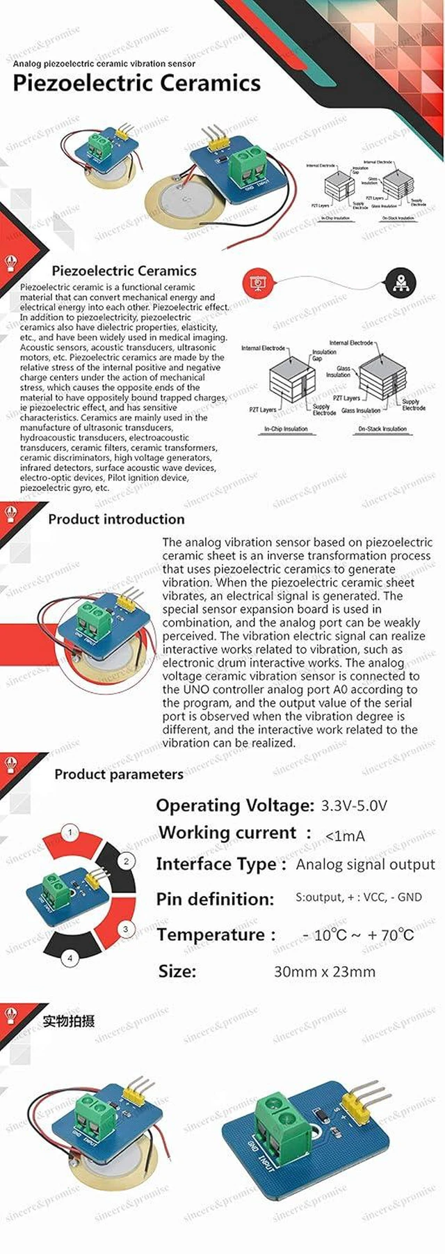 Alt view image 3 of 5 - AJMRTC 5Pcs Piezoelectric Vibration Sensor Module, Analog Ceramic Piezo Sensor for Vibration Shock Knock Detection, Signal Acquisition for Arduino STM32 Electronic DIY