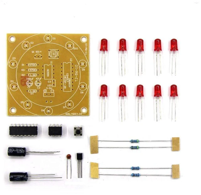 Alt view image 3 of 6 - AJMRTC 2Pcs Round Lucky Rotary DIY Soldering Kit, NE555 + CD4017 Electronic Fortune Wheel Suite with 10 Circular LEDs, Educational Interest Electronic Component Soldering Training Kit