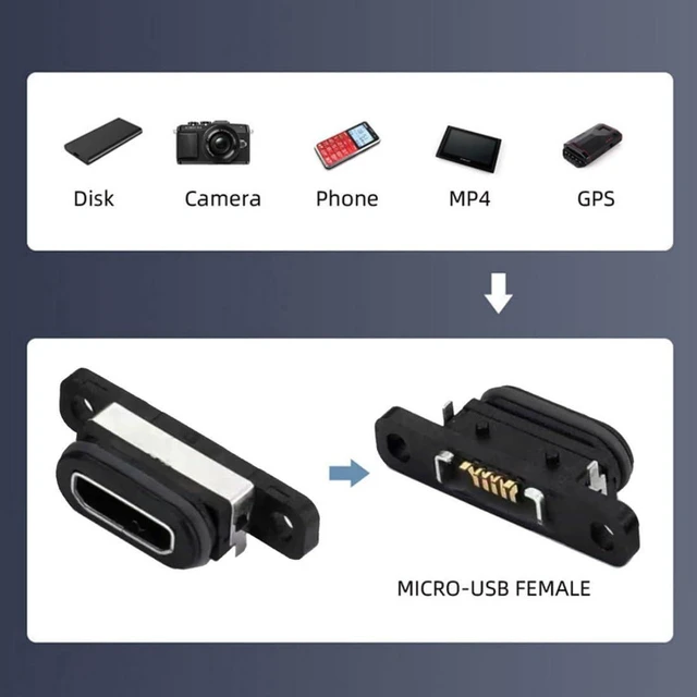 Alt view image 4 of 7 - AJMRTC 5 Pack Micro USB 2.0 Micro B 5Pin Female Socket, Waterproof Dustproof Panel Mount DIY Soldering Connector Port for Device Repair, Charging & Data Transmission