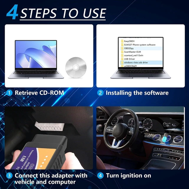 Alt view image 4 of 7 - AJMRTC ELM327 USB OBD2 Scanner Adapter, OBDII USB Diagnostic Cable Code Reader, Car OBD 2 Scan Tool for Check Engine Light, Live Sensor Data, Fault Code Clear for Windows PC